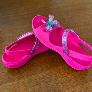 CROCS Little girls open toe water shoes PINK gem bows glitter SIZE C 12